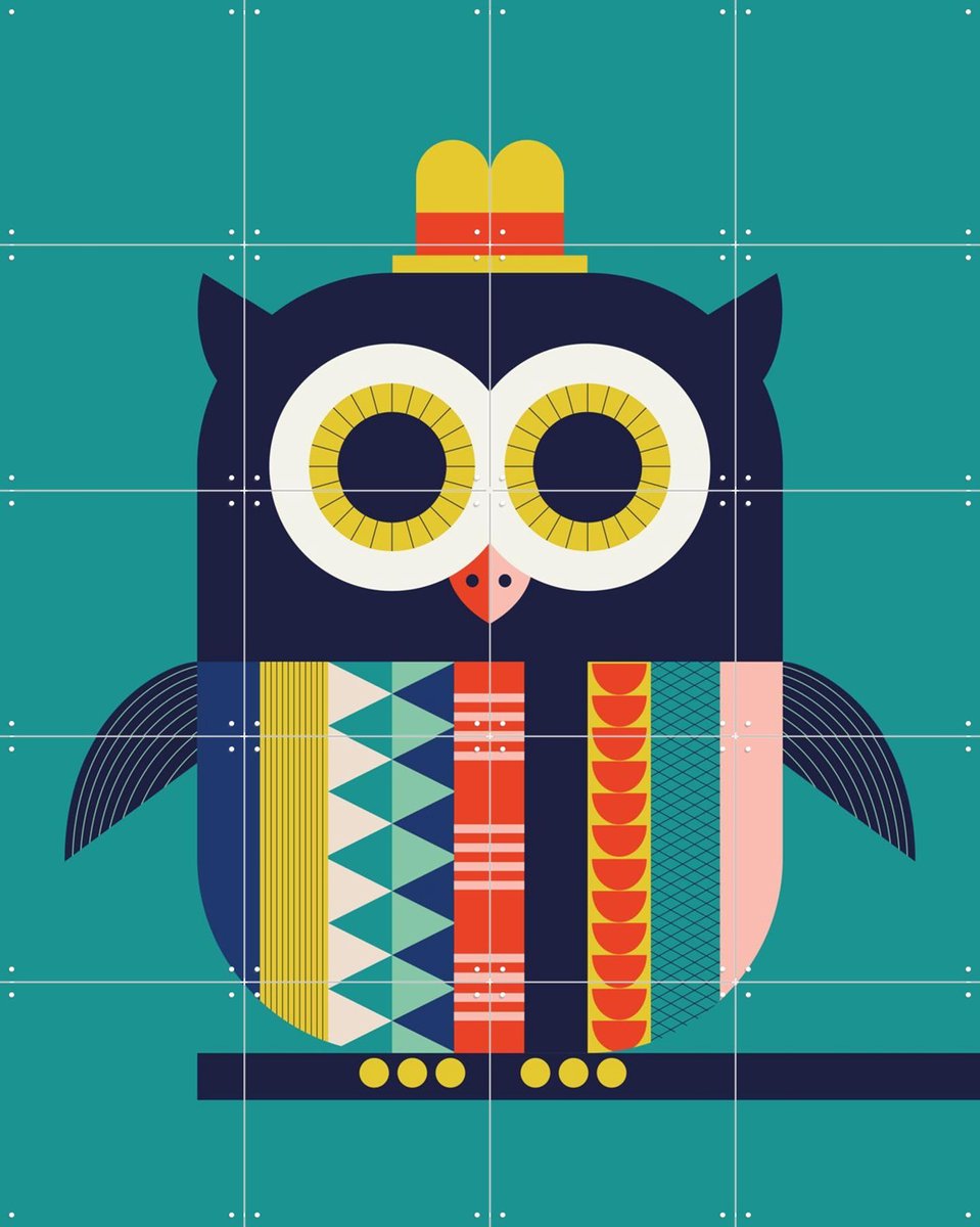 IXXI Owl, Ingela P. Arrhenius - 80 x 100 cm - Gratis ophangtool - Grote wanddecoratie en posters - Grafisch Ontwerp, Kleurrijk, Speels, Geometrische