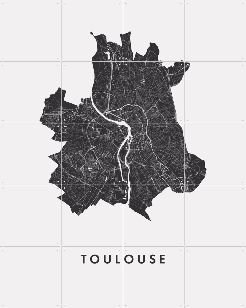 IXXI Toulouse City Map, Kunst in Kaart - 80 x 100 cm - Gratis ophangtool - Grote wanddecoratie en posters - Digitale Kunst, Line art, Abstract