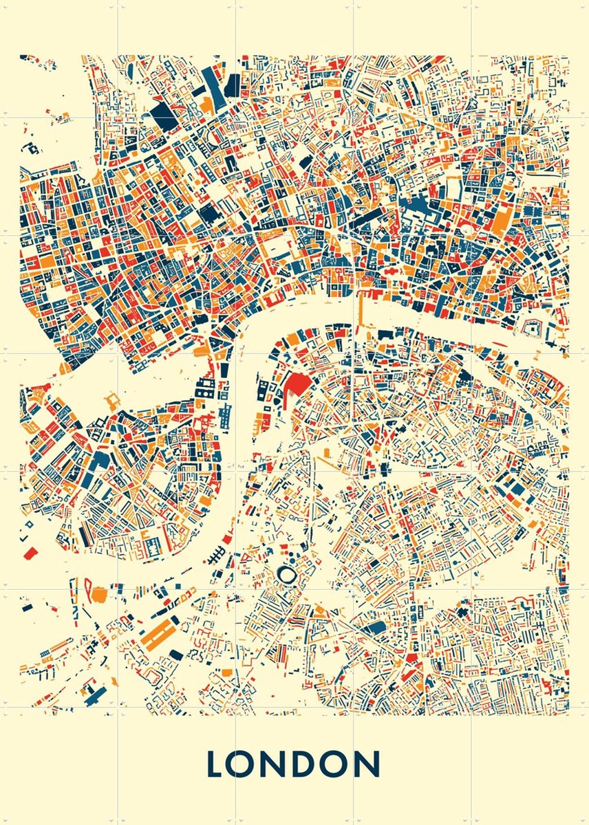 IXXI London Mosaic City Map, Kunst in Kaart - 100 x 140 cm - Gratis ophangtool - Grote wanddecoratie en posters - Illustraties, Grafisch Ontwerp