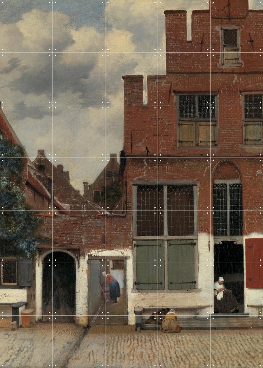 IXXI Gezicht op huizen in Delft, Johannes Vermeer & Rijksmuseum - 100 x 140 cm - Gratis ophangtool - Grote wanddecoratie en posters - Olieverf