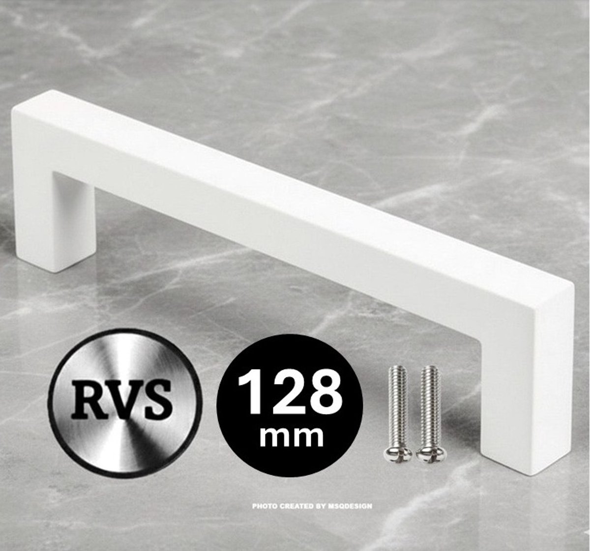MSQDESIGN - Handgreep RVS Wit - Handgreep Wit 128mm - wite Handgrepen keuken kast - Meubelgrepen - Keukengreep Wit - Kastgrepen - Handgrepen keukenkastjes - Meubelgreep - Handgrepen voor deurtjes - Deurgreep - ladegreep - incl schroeven