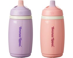 Tommee Tippee geïsoleerde Active tuitbeker – 2 - 266 ml – lekvrije waterfles voor peuters 12m+ - roze en paars - 2 stuks