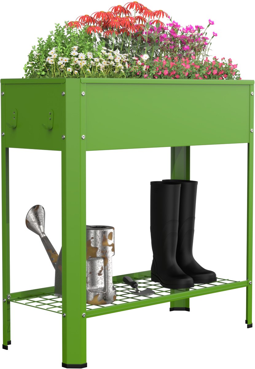 VCM Metall Hochbeet mit Ablage 80x35x80 cm, stehender Pflanzkasten für Balkon Terrasse Garten, Blumenkasten auf Beinen, Balora XL