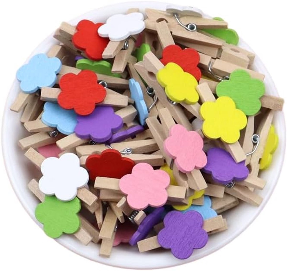 Kleine Houten Klemmen - Mini Klemmen - Kleurrijke Hartvormige Clips - Decoratieve Clips - 50 Stuks
