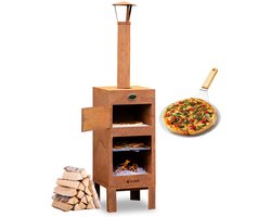 BluMill Outdoor Pizza Oven - Tuinhaard - BBQ - Inclusief Pizzasteen, Vuurpook en Thermometer - Terrashaard - Corten staal