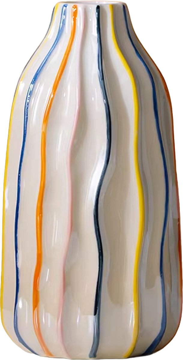 COZELLA® Vaas Ray Keramiek – Handgeschilderde Bloemenvaas – Droogbloemen Woonkamer – Meerkleurig