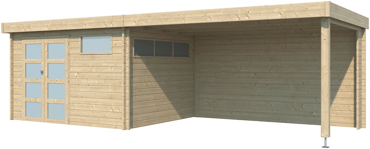 Woodlands Blokhut Modern met Overkapping en Dakisolatie - 755 x 295 cm