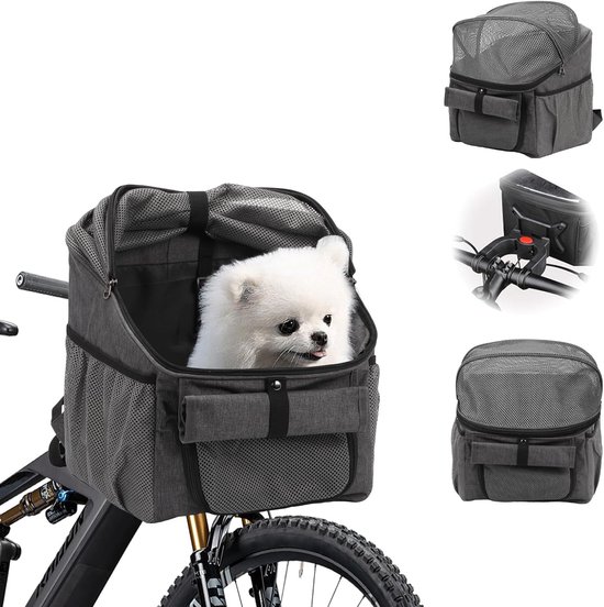 Foto: Hondenfietsmand fietsmand hond voor fietsmand voor huisdieren met stuuradapter multifunctionele mand opvouwbaar en afneembaar 33 29 40 grijs met rugzak en schouderriem