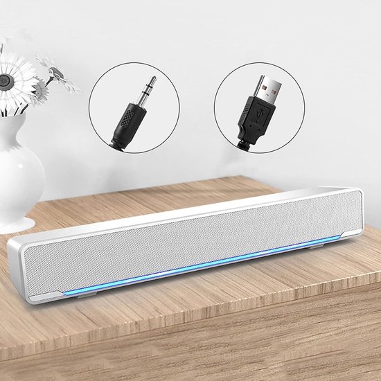 VT Goods - PC Soundbar-luidsprekers - Gaming-luidsprekers - Surround-stereo geluid - Wit - Muziekspeler - Voor pc en mobiele telefoons van Merkloos — afbeelding 3