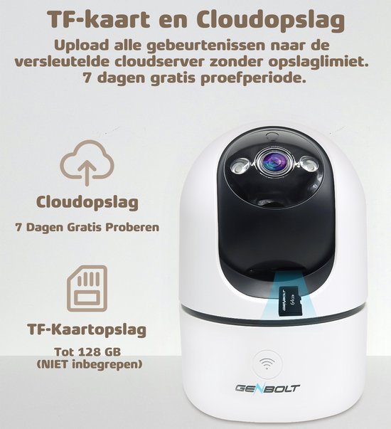 GENBOLT 2K Indoor IP Camera WiFi Human Detection Pet Dog Auto Cruise 2 Way Audio Night Vision Motion Alert Home Security van Merkloos — afbeelding 3