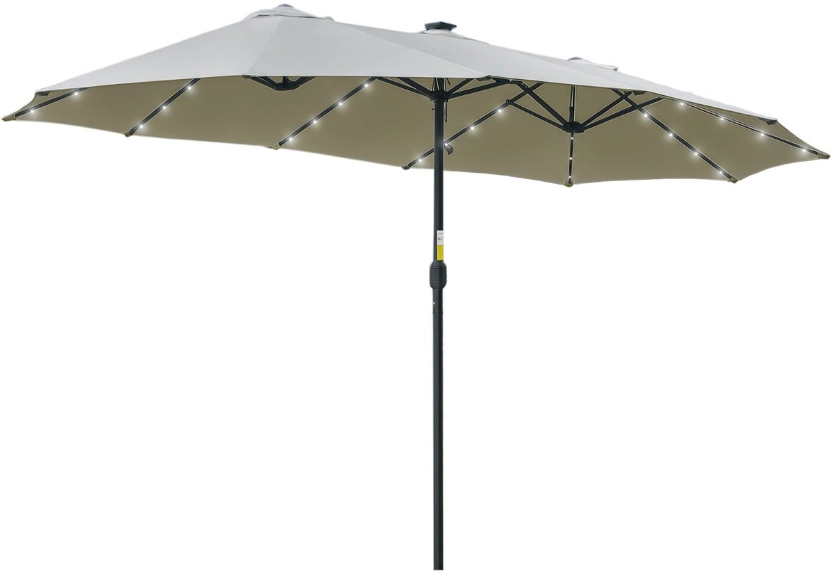 Delightness Dubbele Parasol - Tuinparasol - Parasol Met Verlichting - Met 48 Zonne-Led-Verlichting - 450x265x240 cm - Kaki