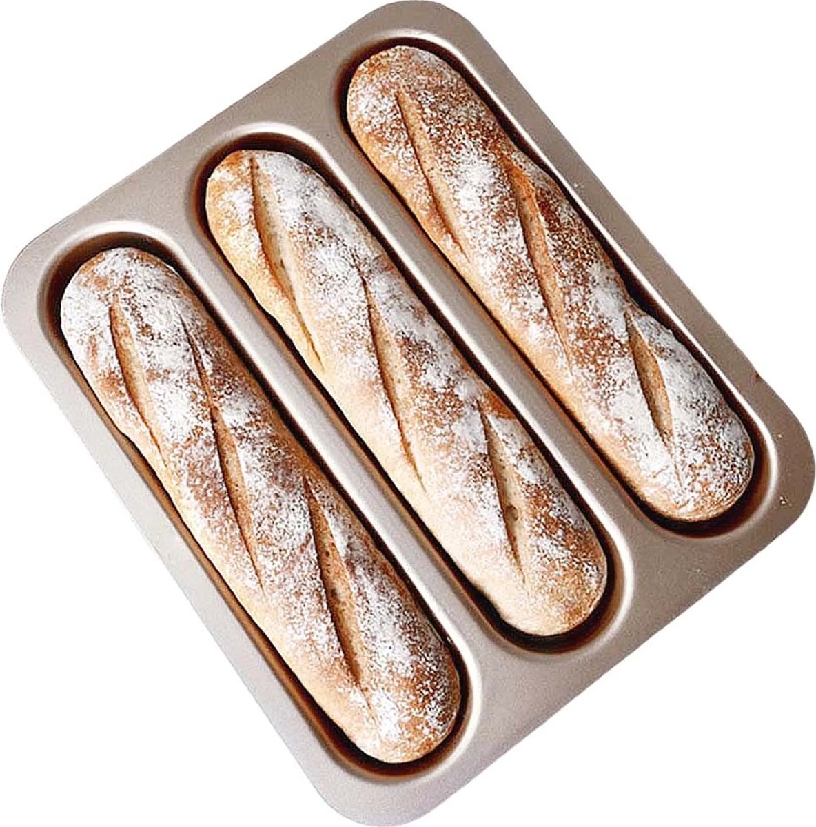 Broodjesbakvorm, stokbroodbakvorm, antiaanbakbakvorm, 3 golvende groeven
