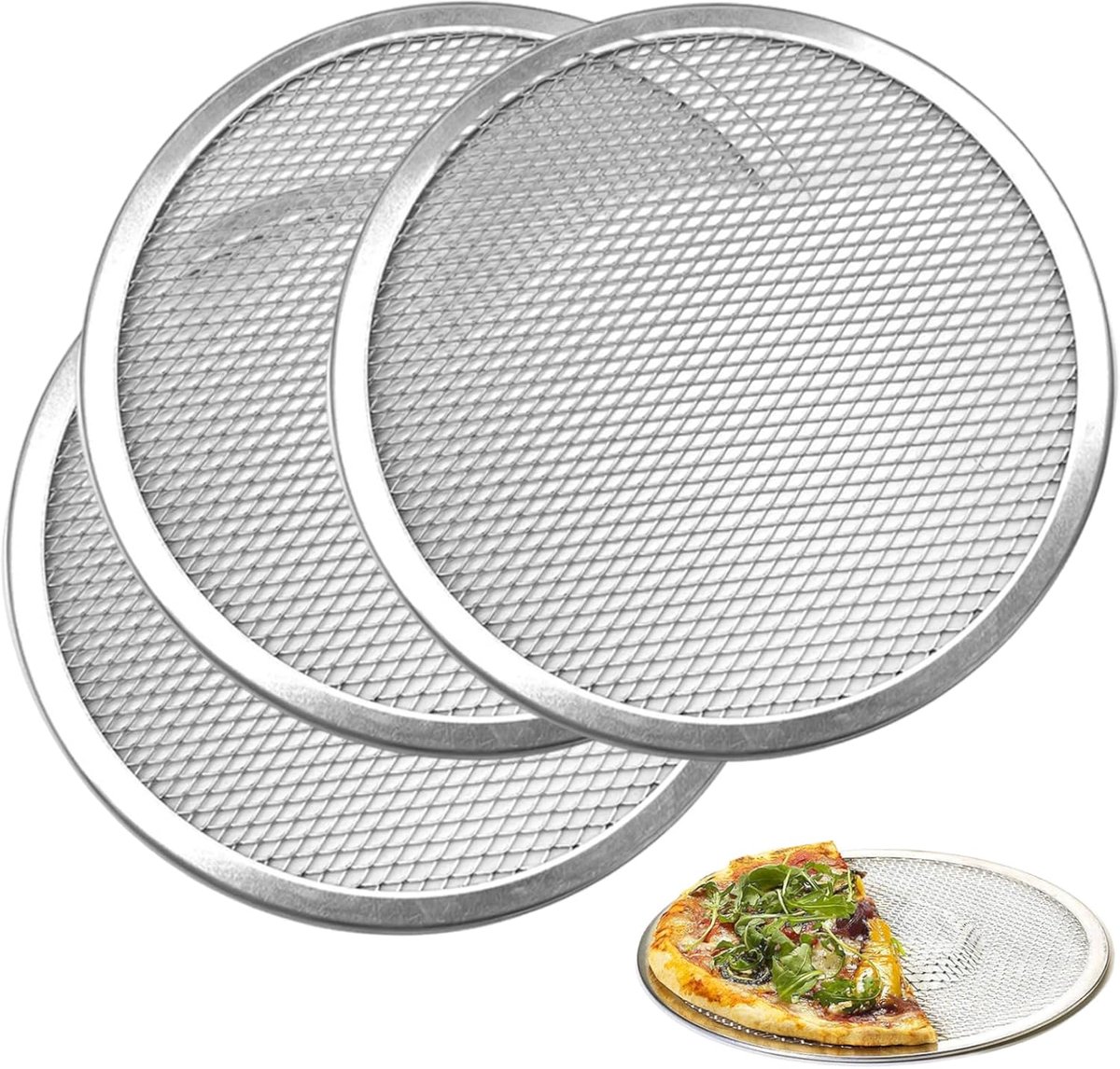 Pizzascherm Bakplaat - Pizza Pan - Oven Bakken - Naadloze Rand - 30 cm Diameter - Zilver