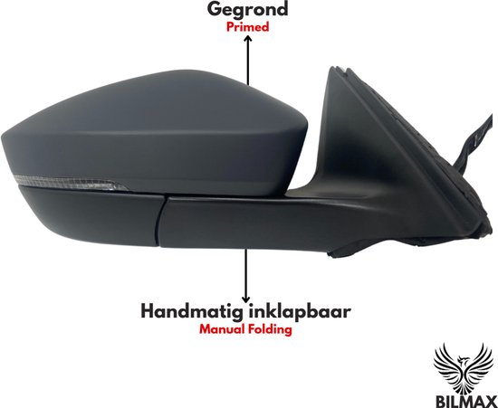 Rétroviseur extérieur droit BILMAX pour Škoda Superb III (2016-2023), réglable électriquement, rabattable manuellement, avec clignotants, chauffant, apprêté, 6 Câbles