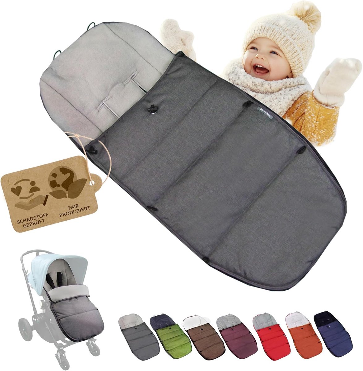 Baby Voetenzak - Winterzak Zitkussen - Kinderwagen Comfort - Waterafstotend Thermofleece - Verstelbaar Universeel - Donkergrijs