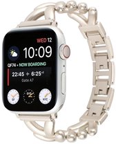 Stravo V-Vormig RVS Schakelbandje – Geschikt voor Apple Watch 42mm (Series 12/11/10) , 41mm (Series 9/8/7), 40mm (Series 6/5/4/SE 1/2/3) – Elegant Dames Bandje – Metalen Horlogebandje – Starlight