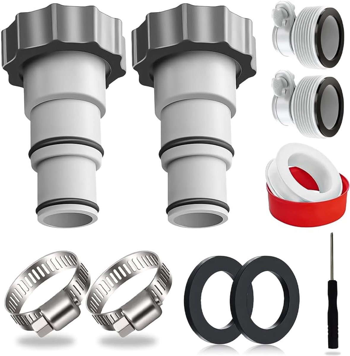 10 Stuks Zwembadslangadapterset - Aansluiting geschikt voor Intex filterpompen zwembadpompslangen van 1,5 en 1,25 inch - Slangconversieadapters met klemring - met schroefdraad - voor bovengrondse zwembaden