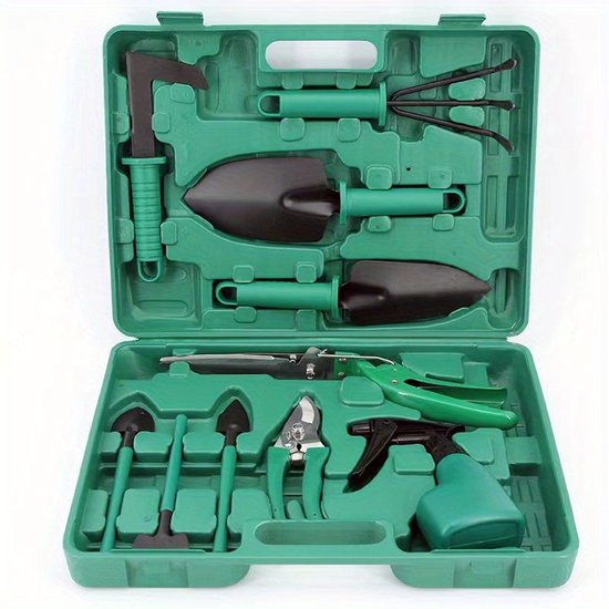 10-delige tuingereedschapset — tuingereedschap - Professionele tuinset — Inclusief opbergkoffer — Geschikt voor volwassenen en kinderen — Tuincadeauset