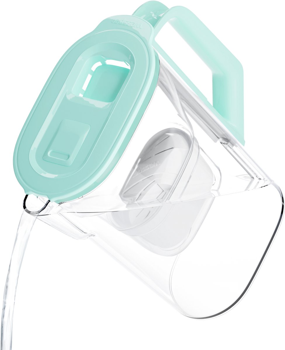 Wessper 2.7L waterfilterkan met filterslijtage-indicator, compatibel met Brita Maxtra, Maxtra+, incl. 1 filter, Kleur: Mint