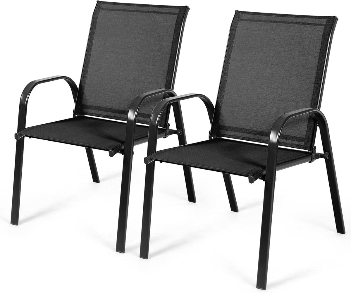 KOMFOTTEU Set van 2 tuinstoelen, balkonstoelen met armleuningen en hoge rugleuning, terrasstoelen met metalen frame, eetstoelen voor patio, terras