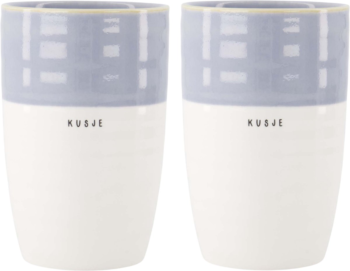 Zusss Set Van 2 Mokken L Kusje - Cadeau Dames Keramiek Wit / Lichtblauw