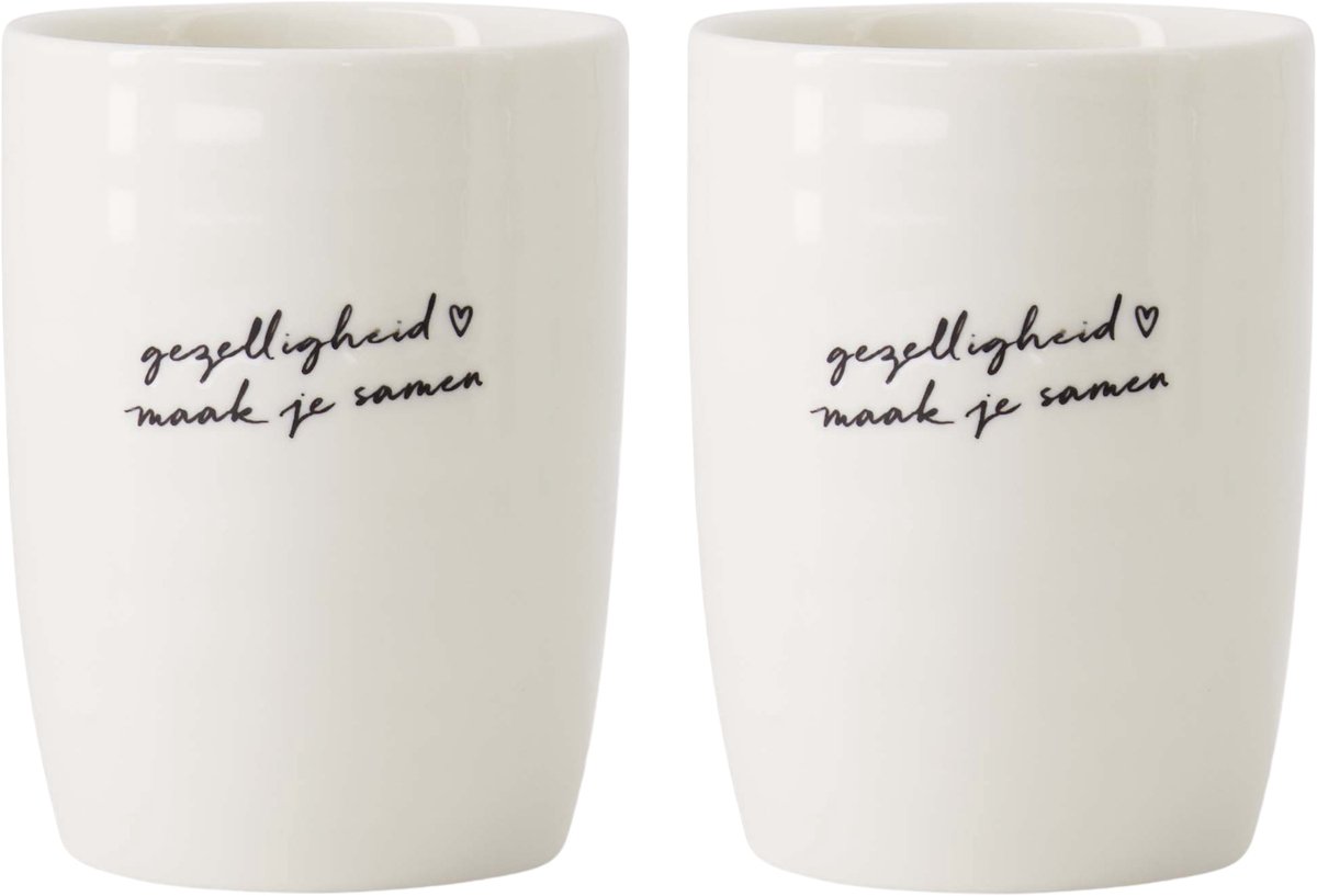 Zusss Set Van 2 Koffiemokken Gezelligheid - Cadeau Dames Keramiek White / Black