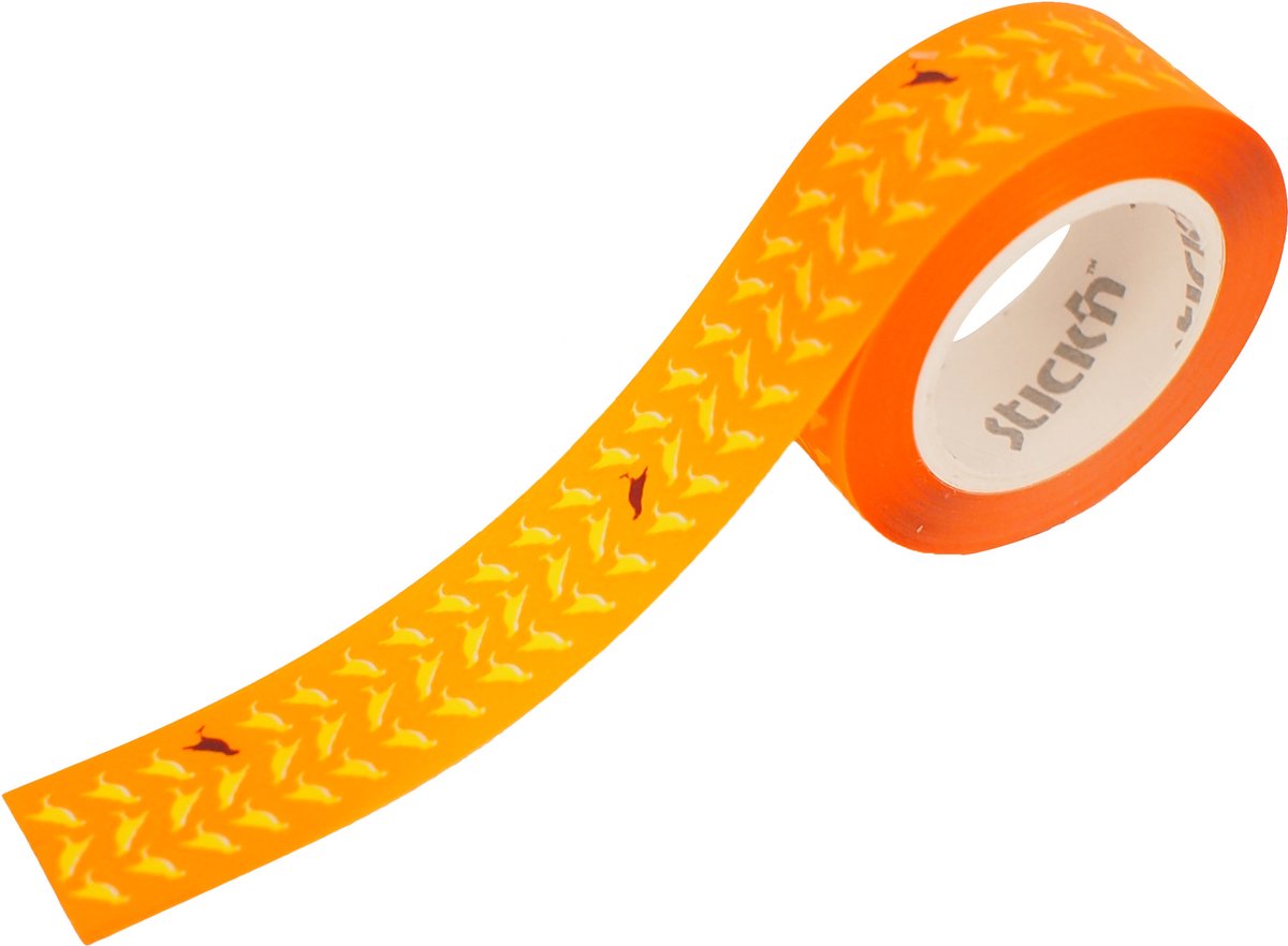 Stick'n Washi Tape - Oranje - 16mm Breed - 10 Meter Rol - Vogelprint