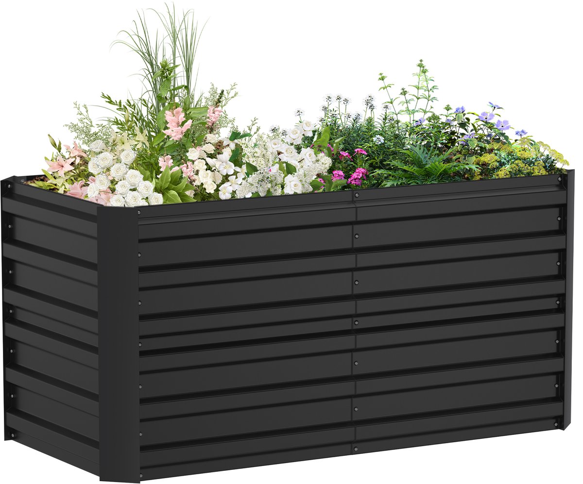 Aufun Metaal Verhoogde Plantenbak 300x120x58cm – Rechthoekig Zwart – Voor Tuin/Keukenkrul/Pluktuin/Bloembed