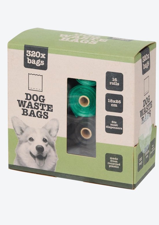 Sacs à déjections canines – 16 rouleaux (320 pièces) – Sacs hygiéniques pour chiens – 32×22 cm