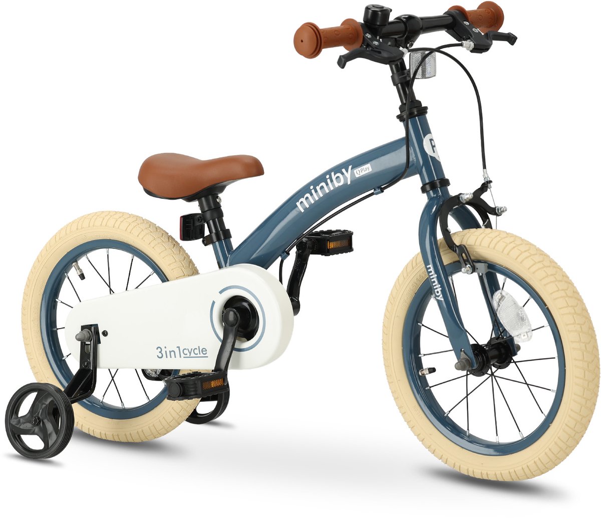 Qplay Miniby Luxe Kinderfiets 14 inch - 3 in 1 Loopfiets - Steel