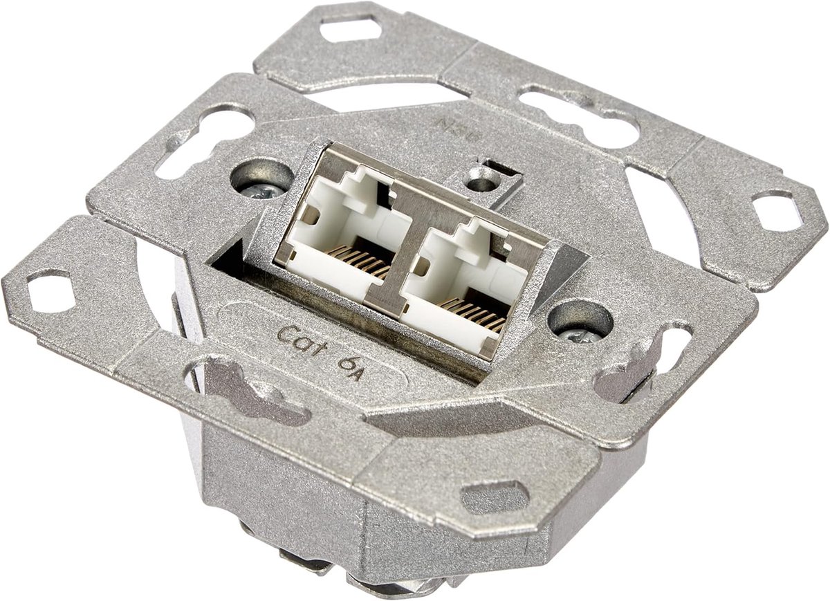 Netwerkdoos Dubbel - RJ45 Aansluiting - Snelle Dataoverdracht - Volledig Afgeschermd - Metallic