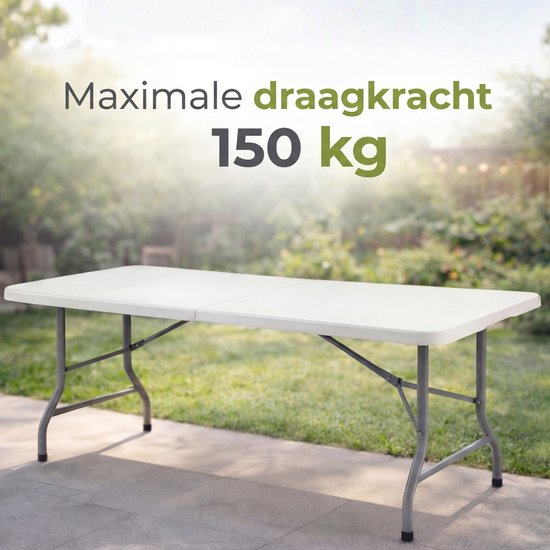 Outbee Inklapbare tafel - Camping tafel - Klaptafel - Vouwtafel - Opvouwbare tafel - Weerbestendig - 180x70x74 cm - Wit van Merkloos — afbeelding 4