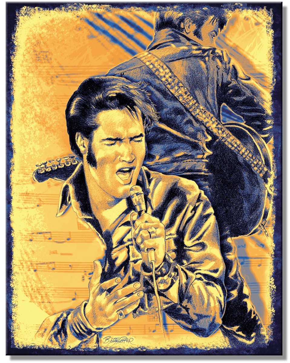 Desperate Enterprises Elvis - Notities Yellow. Metalen wandbord 31,5 x 40,5 cm. geel