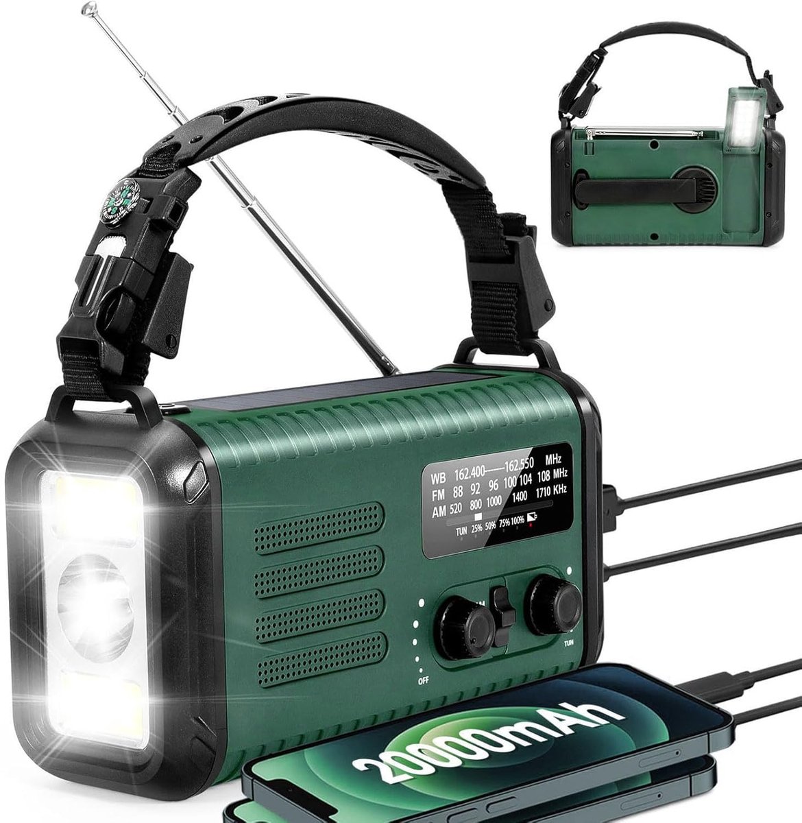 Noodradio Handslinger - Weerradio Zaklamp - Buitenactiviteiten Noodgeval - Grote Batterij Capaciteit - 21x13x8 cm