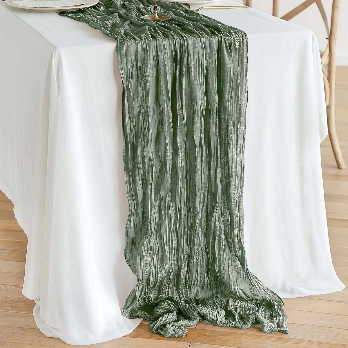 Meble odNowa - Tafelloper - Olijfgroen - Rustiek - 90x300 cm