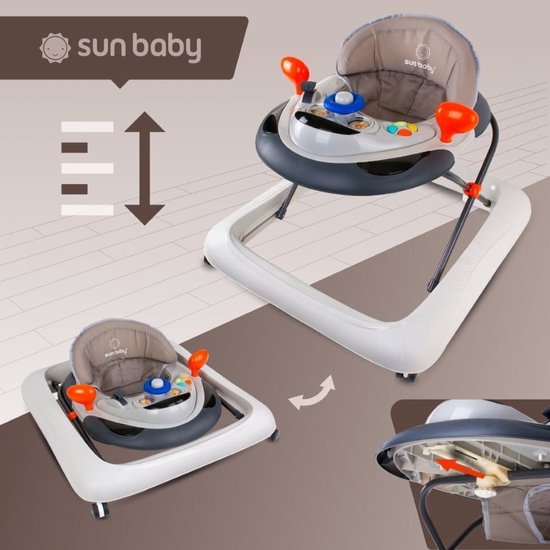 sun baby Loopstoel, baby walker vanaf 6 maanden, verstelbare hoogte, rubberen wielen - Grijs van Sun Baby — afbeelding 2