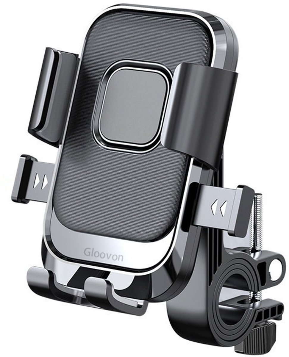 Gloovon® Luxe Telefoonhouder Fiets, Motor & Scooter - Aluminium - Schokbestendig - 360° Draaibaar - Universeel - Zwart