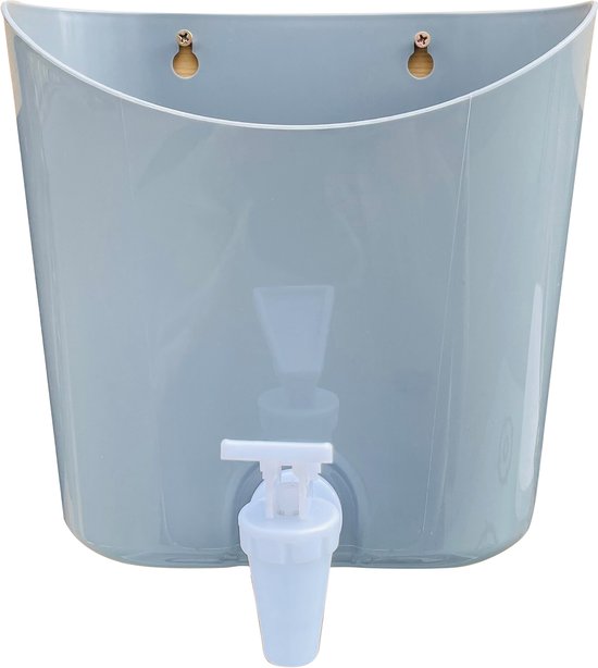 Réservoir d'eau gris avec robinet pour une cuisine de jeu, avec des trous de fixation.