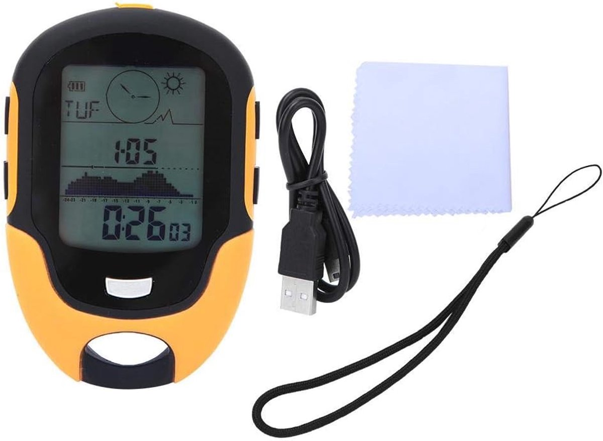 Digitale Hoogtemeter - Outdoor Instrument - Bergbeklimmen Vissen - Geïntegreerd Kompas Barometer - 100x66x17mm - Geel