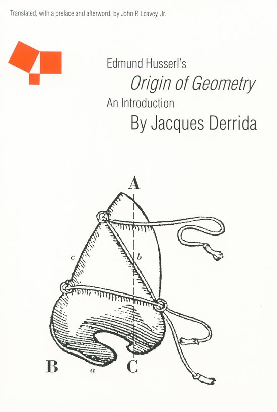 Page de titre avec le titre 'Edmund Husserl's Origin of Geometry: An Introduction' par Jacques Derrida, avec une illustration géométrique.