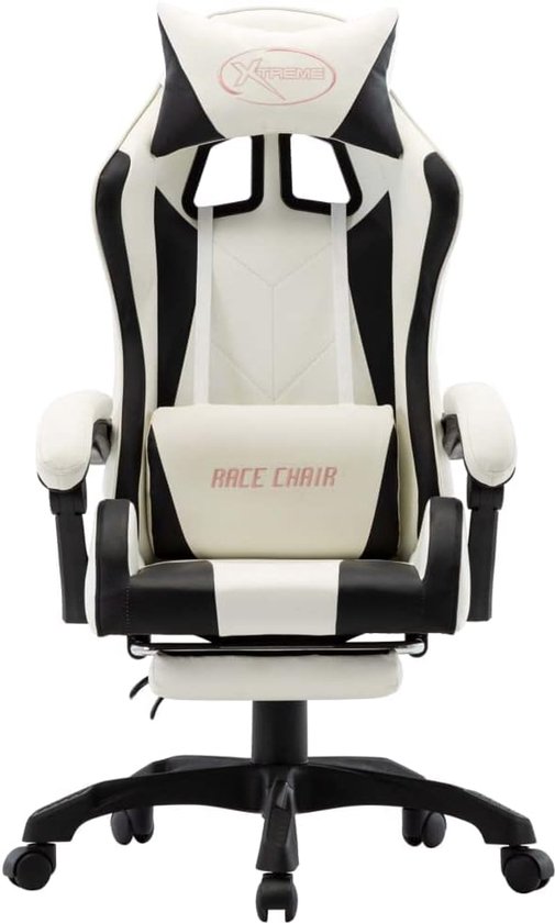 Gaming Stoel - Comfortabele Zetel - Intensief Gamers - Ingebouwde Voetensteun - Zwart Wit — afbeelding 5