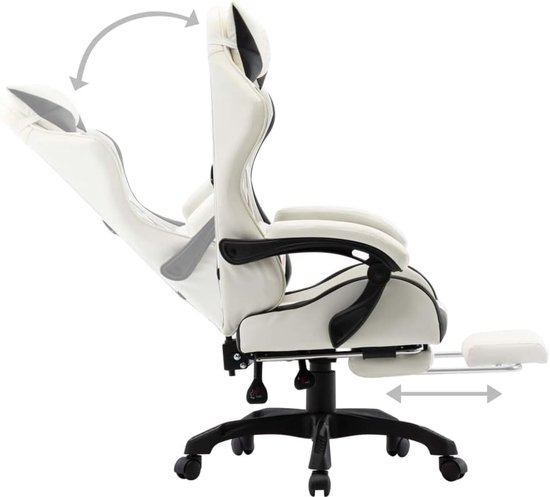 Gaming Stoel - Comfortabele Zetel - Intensief Gamers - Ingebouwde Voetensteun - Zwart Wit — afbeelding 3