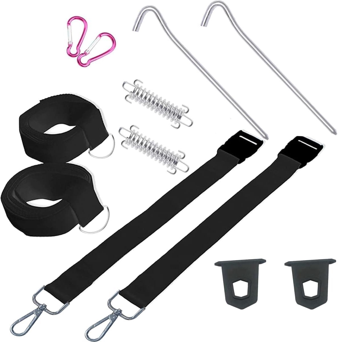 Vastbindset Voortenten - Tie Down Set - Camper Camping - Verstelbare Banden - 300 cm Lengte - Zwart