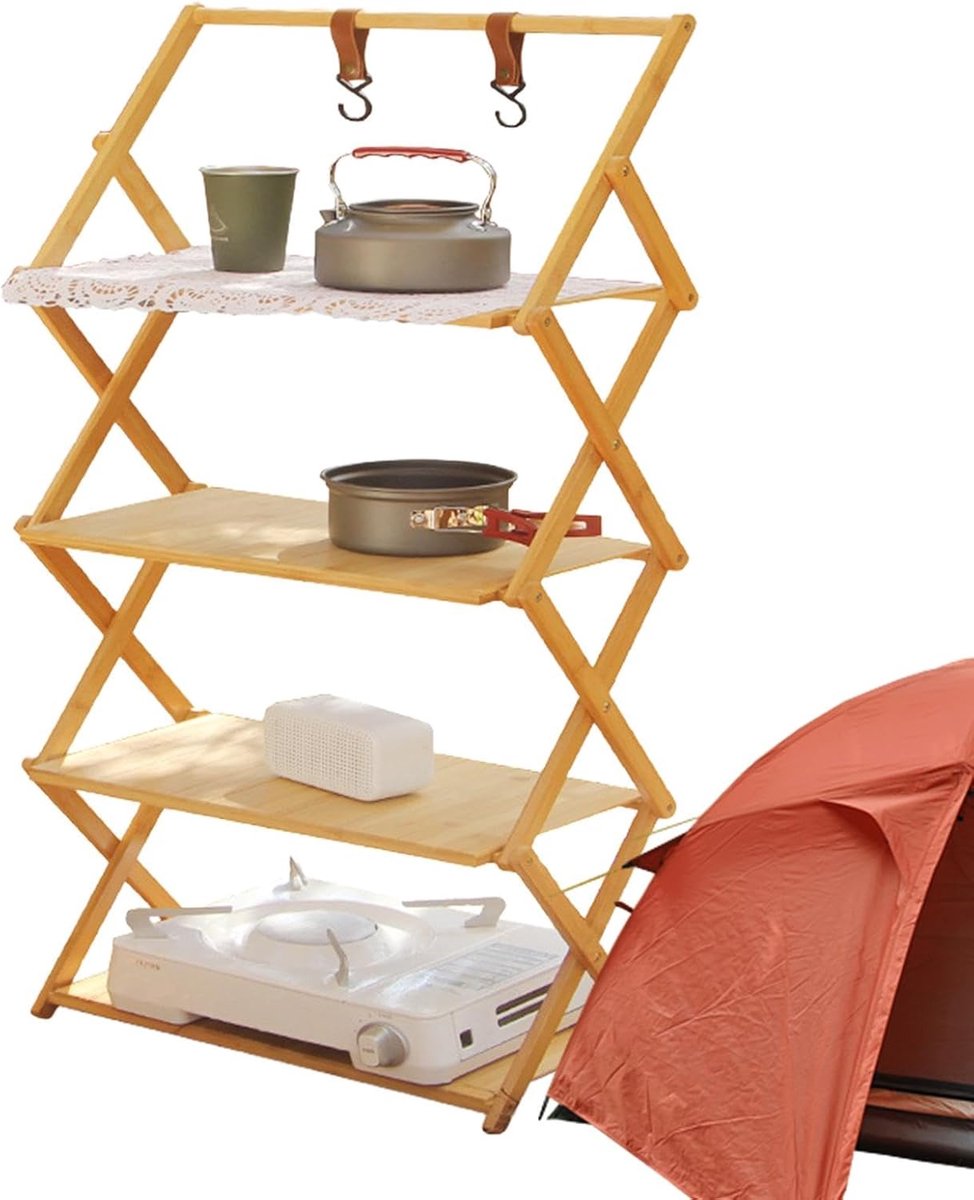 Inklapbaar Campingrek - Draagbaar Opbergrek - Buiten Kamperen - Meertraps Ontwerp - 70 cm Hoog - 4 Lagen