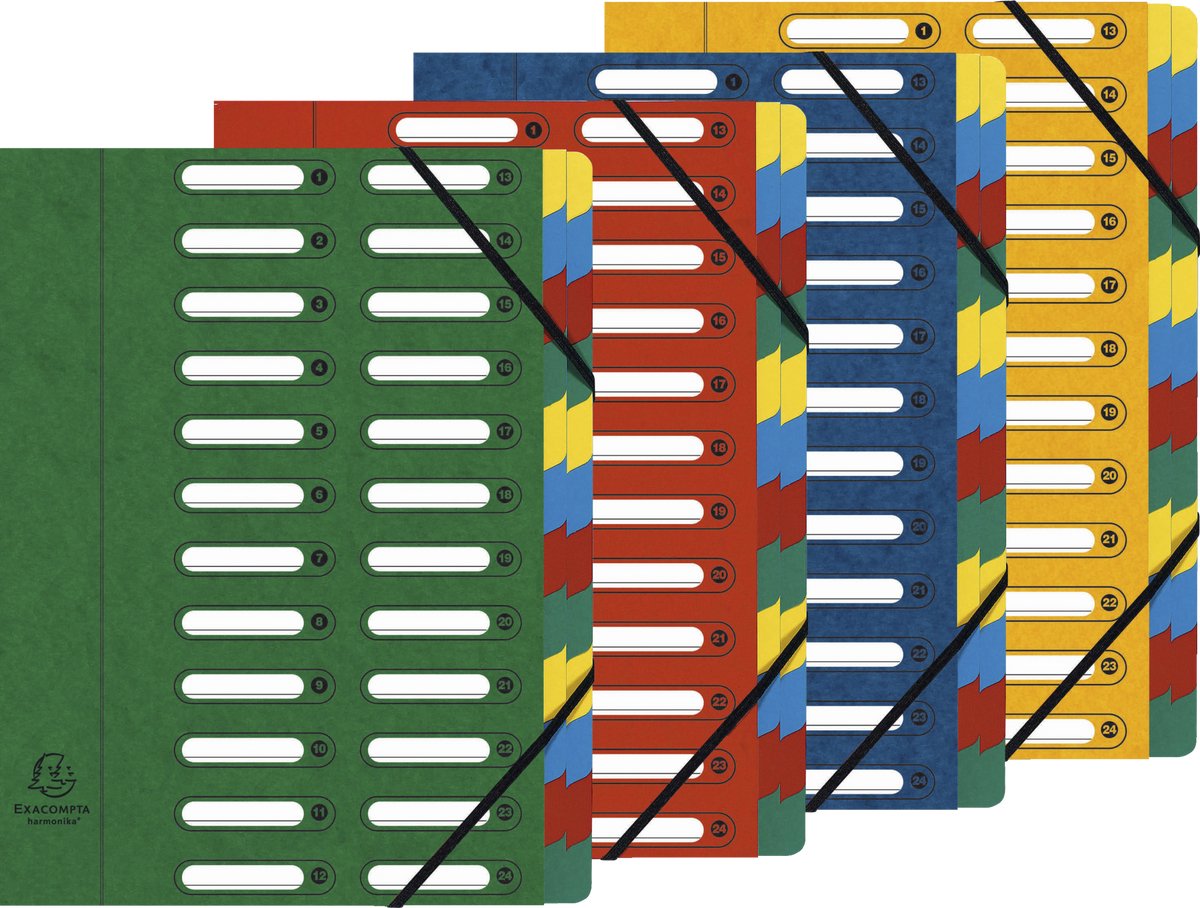 Exacompta 4x Sorteermap HARMONIKA® met uitrekbare rug en uitgesneden vensters - 24 indelingen - Geassorteerd - 5324E