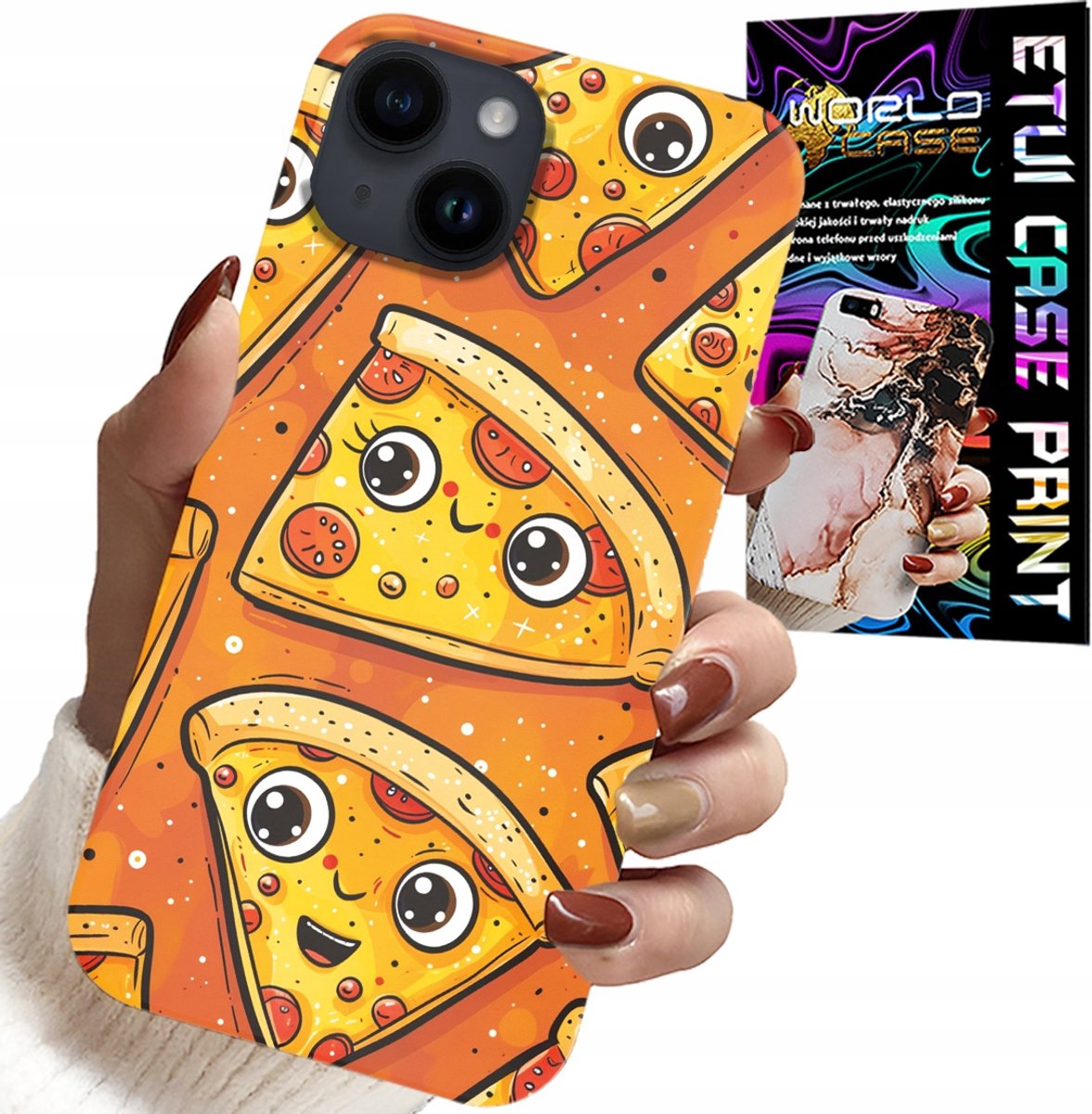 HOESJE VOOR IPHONE 14 PLUS - HOESJE MET ZOET LACHENDE PIZZE + GLAS