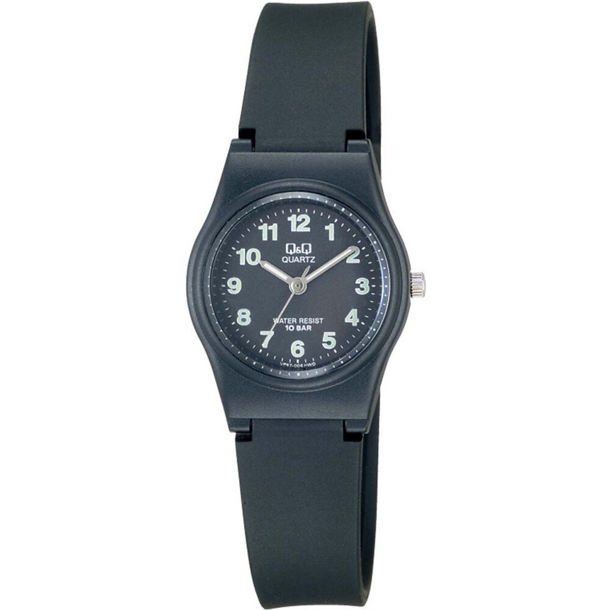 QQ VP47J004Y - Horloge - Sport - Analoog - Dames - Vrouwen - Kinderen - Plastic band - Rond - Kunststof - Cijfers - Zwart - 10 ATM