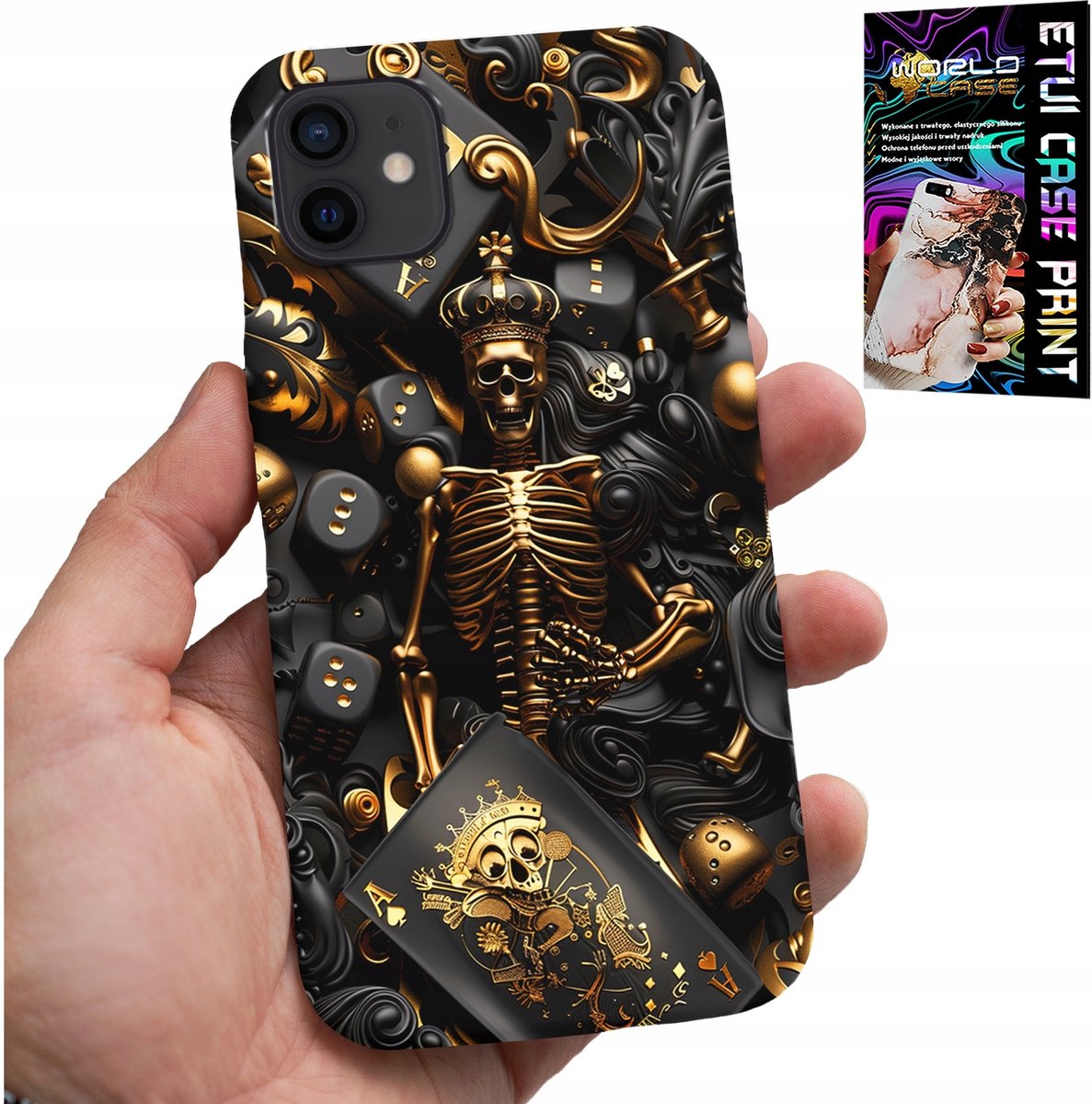 HOESJE VOOR IPHONE 13 MINI - KING POKER DICE ACE PATRONEN VOOR HEREN + GLAS