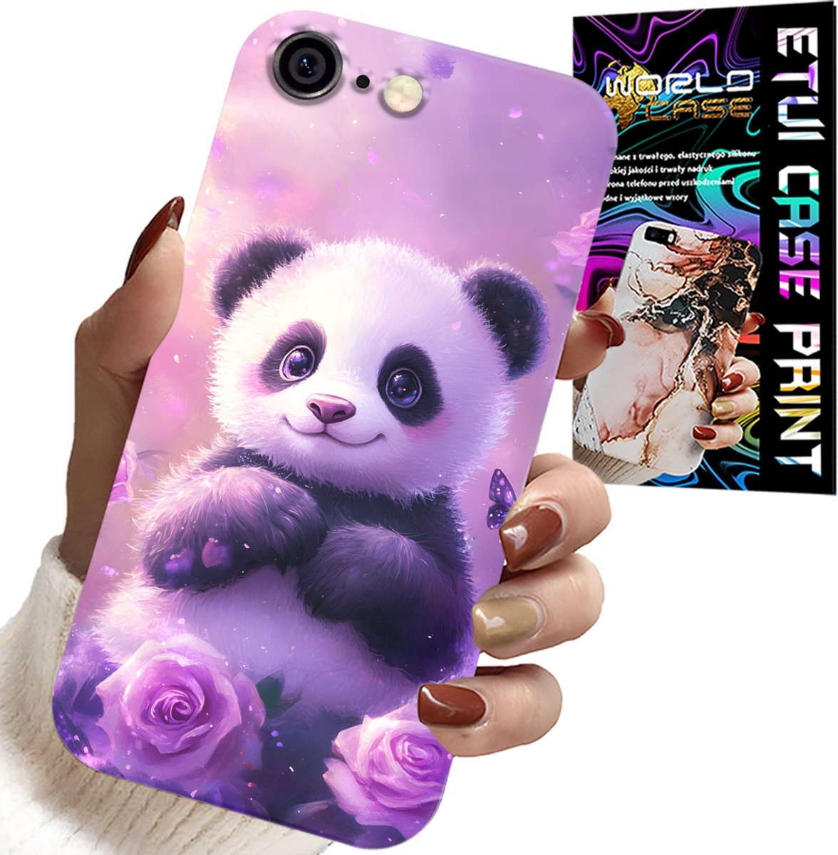 iPhone hoesje (6 Plus) - schattige panda-patronen voor kinderen + glas