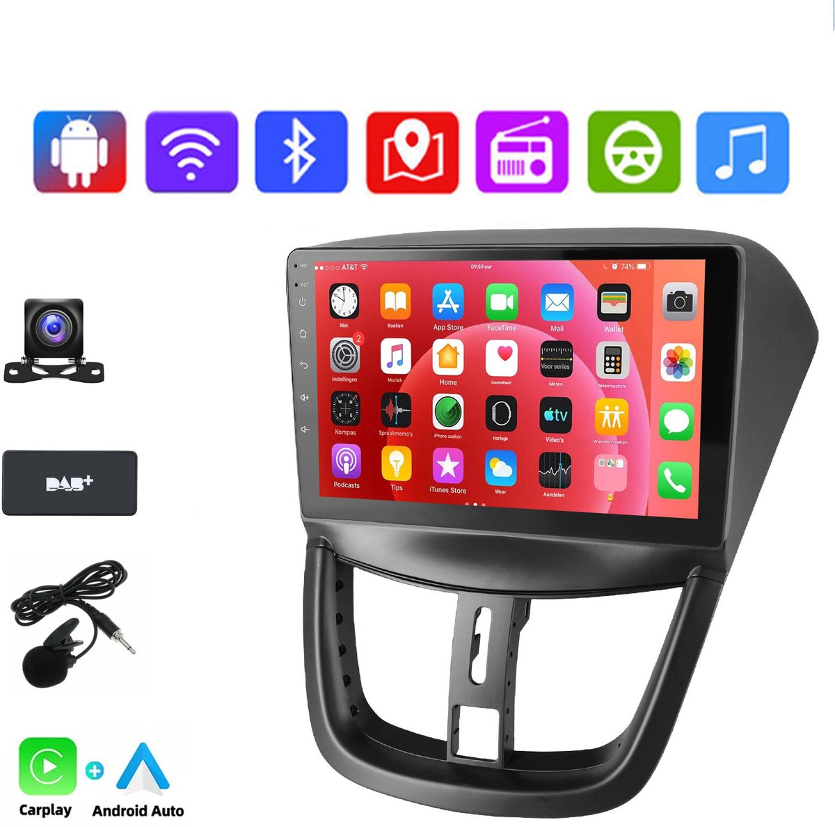 ESSGOO Autoradio Geschikt voor Peugeot 207 2006-2015 - Android 15 - 2 GB+32 GB - GPS-navigatie - Carplay en Android auto - 2005 2006 2007 2008 2009 2010 2011 2012 2013 2014 2015 - DAB+ Bluetooth FM RDS Wifi - 2 DIN - Microfoon - Achteruitrijcamera